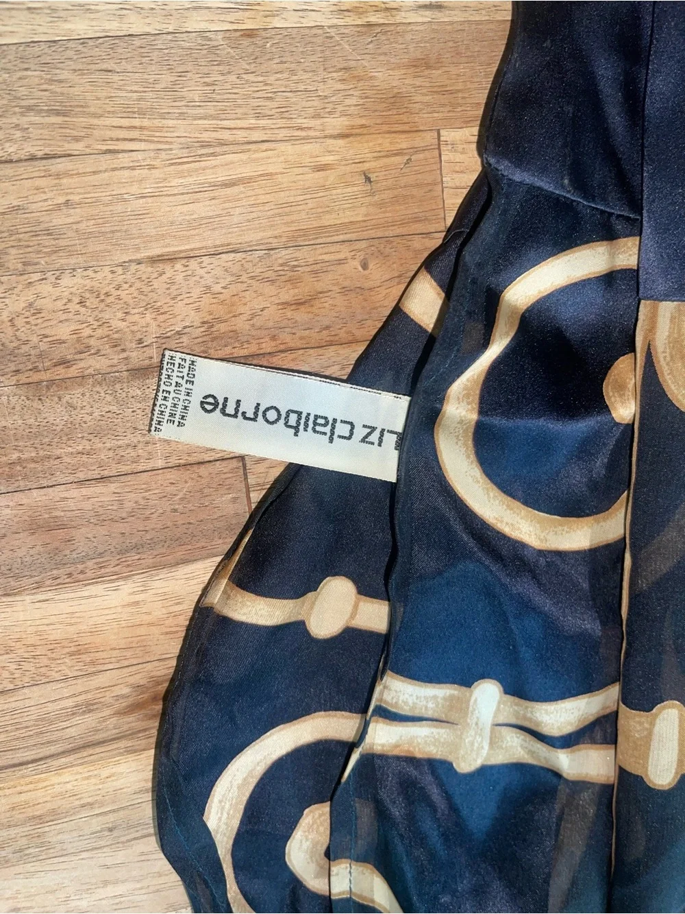 Liz Claiborne Vintage 90s 100% Silk Scarf with Gold Scroll Motif